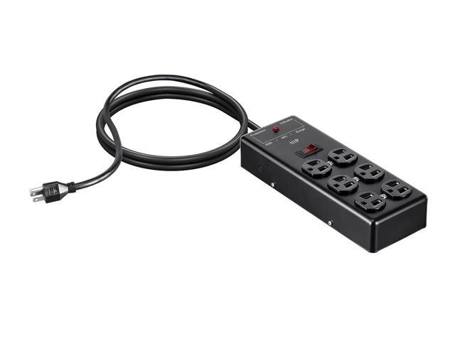 Monoprice Heavy Duty 6 Outlet Metal Surge Power Box - Black With 6 Feet Cord 540 Joules