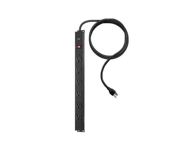 Monoprice 6 Outlet Metal Surge Protector Power Strip - Black With 15 Feet Cord 540 Joules