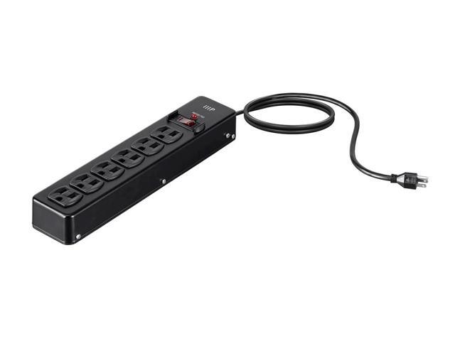 Monoprice Heavy Duty 6 Outlet Metal Surge Power Strip - Black With 6 Feet Cord 540 Joules