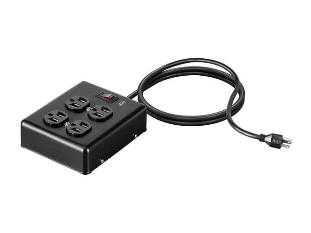 Monoprice Heavy Duty 4 Outlet Metal Surge Power Box - Black With 6 Feet Cord 180 Joules