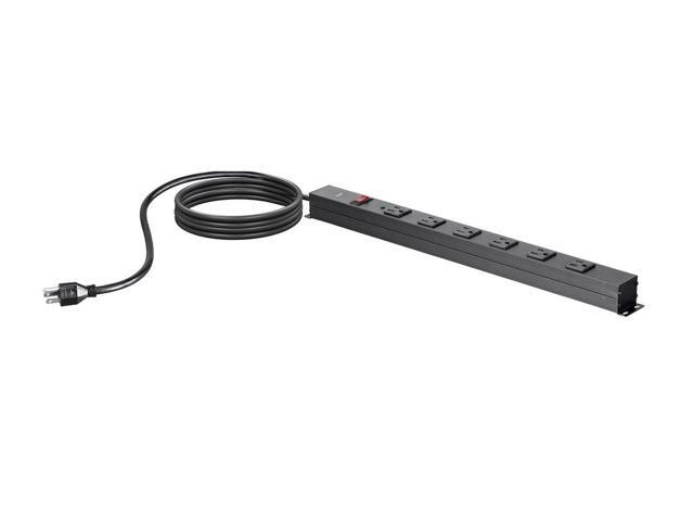 Monoprice 6 Outlet Metal Surge Protector Power Strip - Black With 15 Feet Cord 540 Joules
