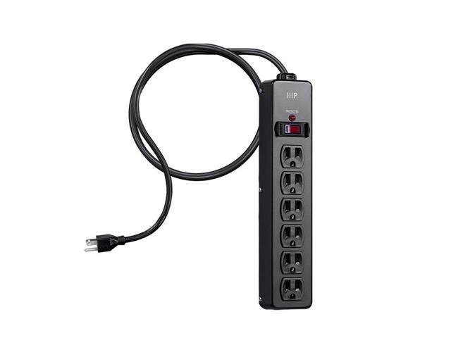 Monoprice Heavy Duty 6 Outlet Metal Surge Power Strip - Black With 6 Feet Cord 540 Joules
