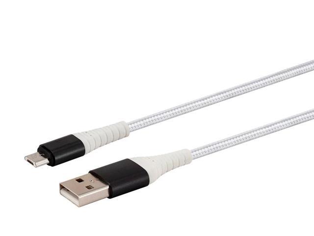 Monoprice USB 2.0 Micro B to Type A Charge and Sync Cable - 6 Feet - White, Durable, Nylon-Braid - AtlasFlex Series
