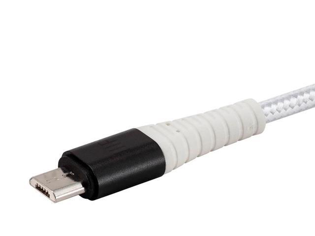 Monoprice USB 2.0 Micro B to Type A Charge and Sync Cable - 6 Feet - White, Durable, Nylon-Braid - AtlasFlex Series