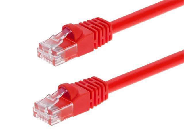 Monoprice Cat6 Ethernet Patch Cable - Network Internet Cord - RJ45, Stranded, 550Mhz, UTP, Pure Bare Copper Wire, Crossover, 24AWG, 14ft, Red