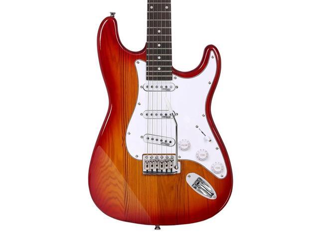 Monoprice Cali DLX Plus Solid Ash Electric Guitar - Cherry Burst, With Gig Bag, Ash Body, Maple Neck, Professionally Set-up in the US - Indio Series
