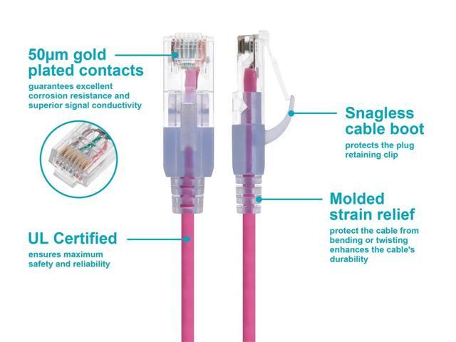 Monoprice Cat6A Ethernet Patch Cable 5-Pack - 3 Feet - Pink Snagless, RJ45, 550MHz, UTP, Pure Bare Copper Wire, 10G, 30AWG - SlimRun