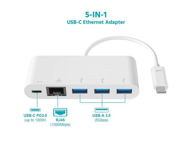 Monoprice Select Series USB-C to 3x USB-A 3.0, Gigabit Ethernet & USB-C (F) Adapter