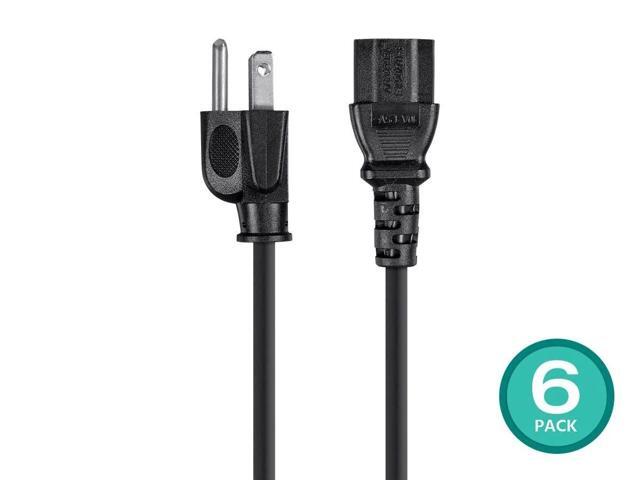 Monoprice 3-Prong Power Cord - 2 Feet - Black (6-Pack) NEMA 5-15P to IEC 60320 C13, 16AWG, 13A, Works With Most Pcs, Monitors, Scanners, and Printers
