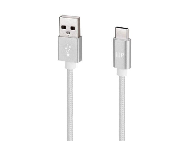 Monoprice Nylon Braided USB C to USB A 2.0 Cable - 1.5 Feet - White Type C, Fast Charging, Compatible With Samsung Galaxy S10 / Note 8, LG V20...