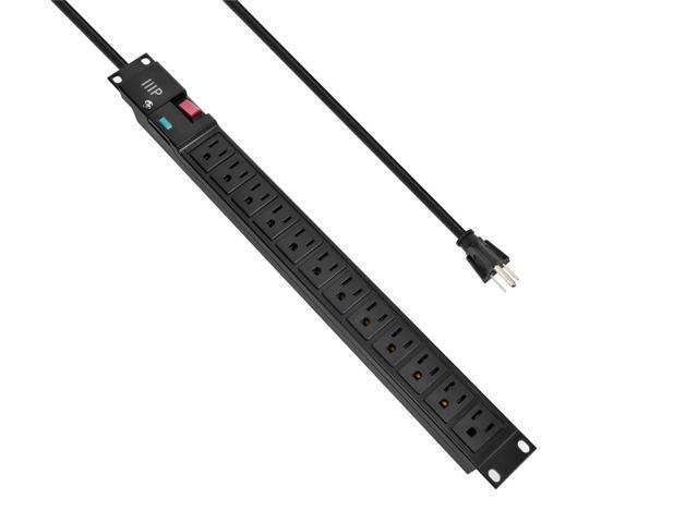 Monoprice 12 Outlet ABS Basic 1U Rackmount Power Distribution Unit - 6 Feet Cord - Black NEMA 5-15R Surge-Protected Socket Outlets, 1050 Joules