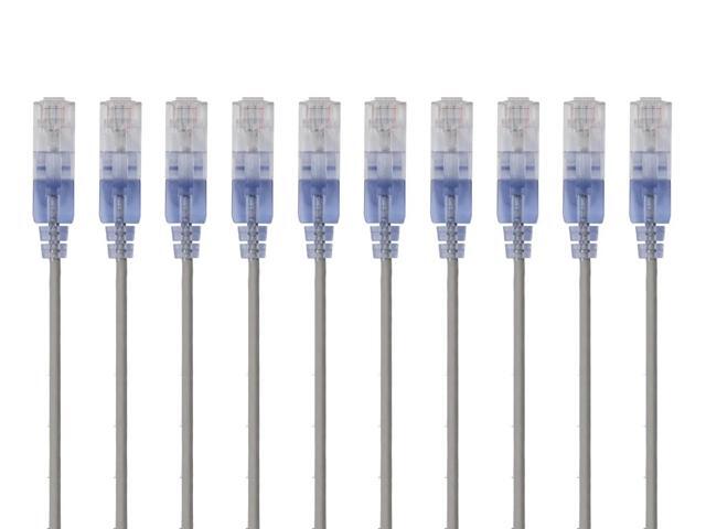 Monoprice SlimRun Cat6A Ethernet Patch Cable - Network Internet Cord - RJ45, 550Mhz, UTP, Pure Bare Copper Wire, 10G, 30AWG, 5ft, Gray, 10-Pack