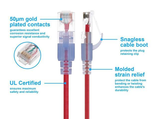 Monoprice SlimRun Cat6A Ethernet Patch Cable - Network Internet Cord - RJ45, Stranded, UTP, Pure Bare Copper Wire, 30AWG, 6in, Red, 10-Pack