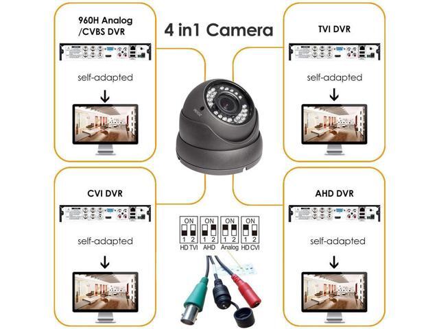 Analog CCTV Camera HD 1080P 4-in-1 (TVI/AHD/CVI/CVBS) Security Dome Camera Outdoor, 2.8mm-12mm Manual Focus/Zoom Varifocal Lens, Weatherproof Metal...