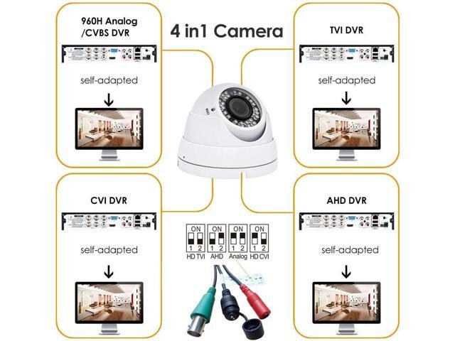 Analog CCTV Camera HD 1080P 4-in-1 (TVI/AHD/CVI/CVBS) Security Dome Camera Outdoor, 2.8mm-12mm Manual Focus/Zoom Varifocal Lens, Weatherproof Metal...