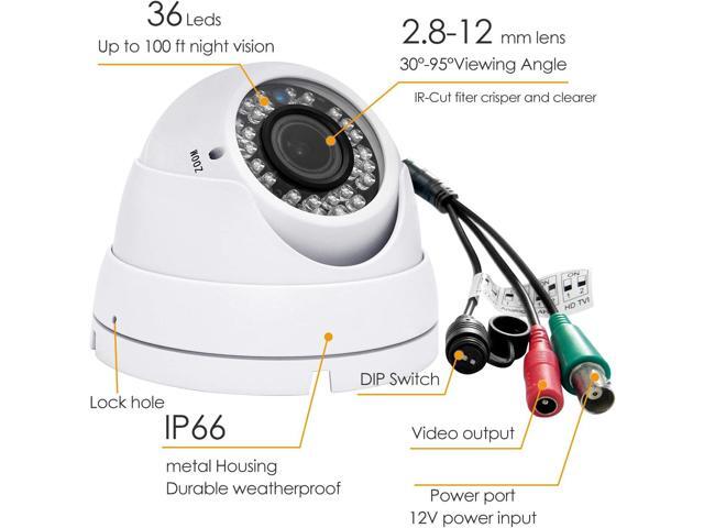 Analog CCTV Camera HD 1080P 4-in-1 (TVI/AHD/CVI/CVBS) Security Dome Camera Outdoor, 2.8mm-12mm Manual Focus/Zoom Varifocal Lens, Weatherproof Metal...