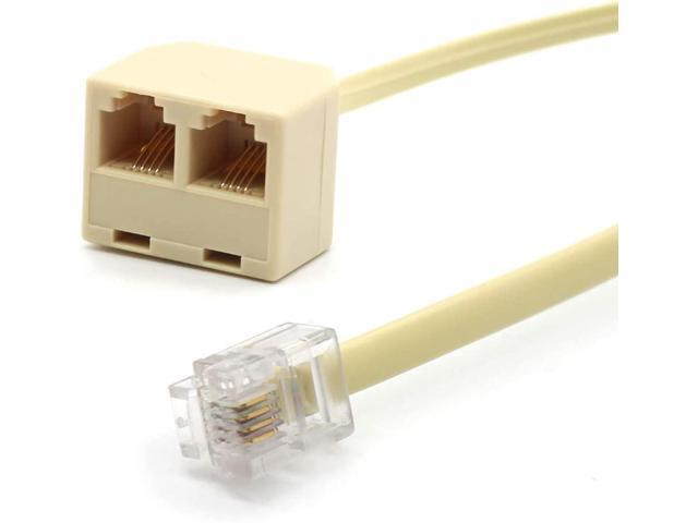 RJ11 Male to Dual Female 6P4C Splitter Connector Telephone Adapter Plug Cord Cable Male to 2 Female Converter Separator Cord for Landline (2 of Pack)