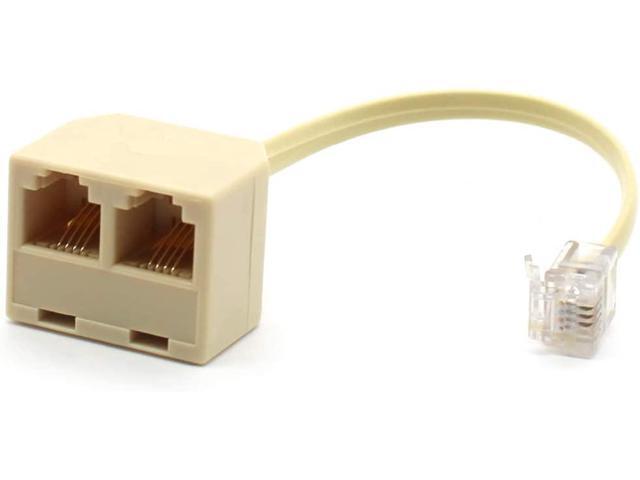 RJ11 Male to Dual Female 6P4C Splitter Connector Telephone Adapter Plug Cord Cable Male to 2 Female Converter Separator Cord for Landline (2 of Pack)