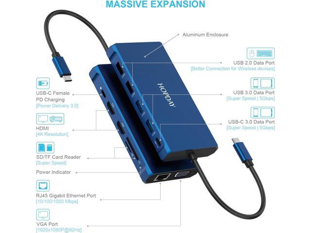 Laptop Docking Station HOPDAY 12 in 1 Triple Display Thunderbolt 3 USB C Hub Dual HDMI Multiport Adapter with VGA+Ethernet+100W PD + USB-C+4...
