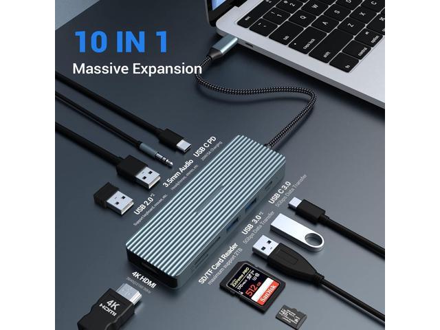 USB C Docking Station, USB C Hub, 10 in 1 USB C Docking Station con HDMI 4K, 2 USB 3.0, 2 USB 2.0, USB C, 100W PD, Audio, SD/TF Compatible con...
