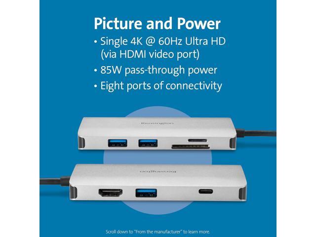 Kensington UH1400P 8-in-1 USB-C Hub with 85W Pass Through Charging Power Delivery, 4K 60Hz HDMI, Ethernet, MicroSD Card, 3 USB-A 3.2 for M1 /M2...