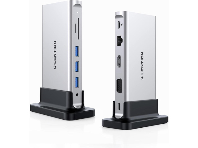 LENTION USB C Docking Station with 100W PD, 4K HDMI, VGA, Ethernet, Card Reader, USB 3.0 & Aux Adapter for MacBook Pro, New Mac Air/Surface/Steam...