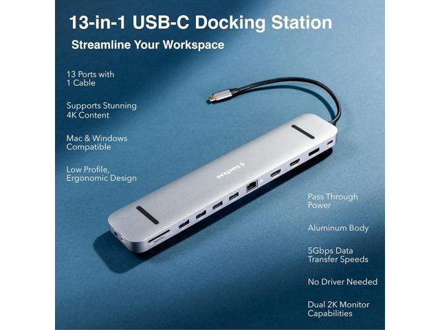 SideTrak 4K Docking Station 13-in-1 - USB-C, USB-A 3.0, HDMI, 4k 60Hz Display, Ethernet, Audio Jack, Windows MST, Mac SST Docking Station,...