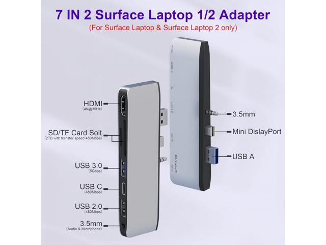 Surface Laptop 2 Docking Station, Microsoft Surface Laptop 2 USB Hub with 4K HDMI, USB 3.0, USB C, USB 2.0, SD Card Slot, TF Card Slot, 3.5 Audio...