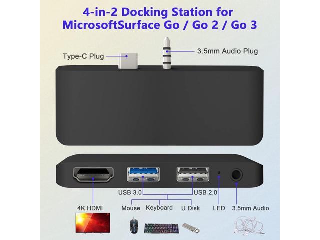 Surface Go 3 Docking Station, 4 in 1 Microsoft Surface Go 3 Accessories with 4K HDMI + USB 3.0 Port Hub + 3.5mm Audio Adapter, USB Adapter for...
