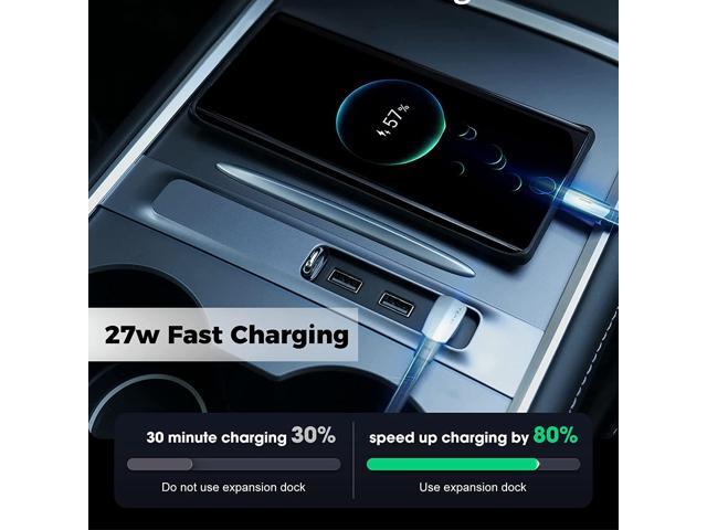 Tesla USB Hub, COSYOO 3 in 1 Docking Station USB Hub for Tesla Model 3 Model Y - Extension Cable Charger Multi-Port HUB Adapter with LED Light