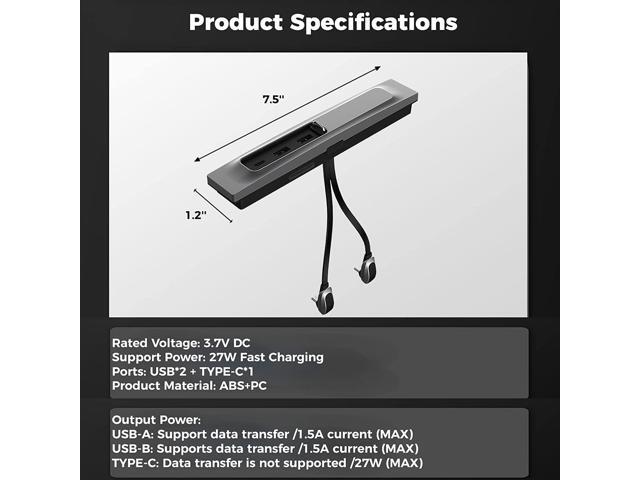 Tesla USB Hub, COSYOO 3 in 1 Docking Station USB Hub for Tesla Model 3 Model Y - Extension Cable Charger Multi-Port HUB Adapter with LED Light