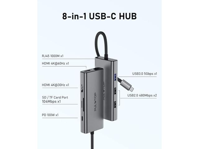 USB C Docking Station to Dual HDMI Adapter, 9 in 1 USB C Hub Dual HDMI Monitors USB C Adapter with Dual HDMI, 3 USB 3.0, Ethernet, PD Compatible...