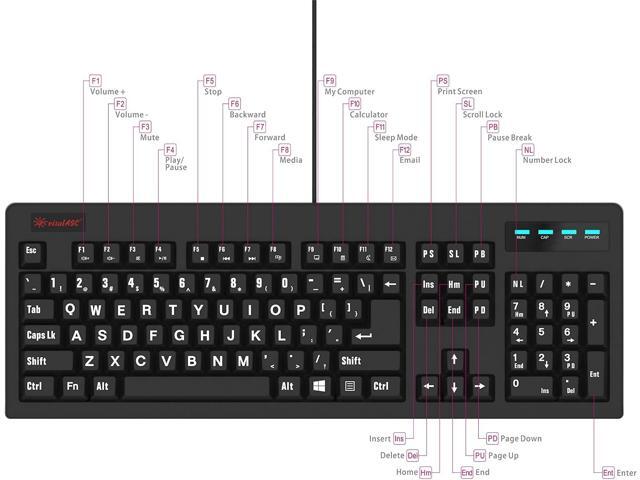 New 104-Key Large Print USB Wired 7ft, Spill-Resistant, Sleek Black, Durable Keyboard for Laptop, Mac, TV, and Computer (Black)