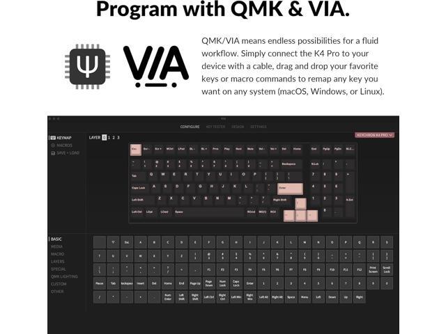 Keychron K4 Pro Custom Mechanical Keyboard with Hot-Swappable K Pro Red Switch, QMK/VIA Programmable Macro Wireless Bluetooth/Wired USB Keyboard...