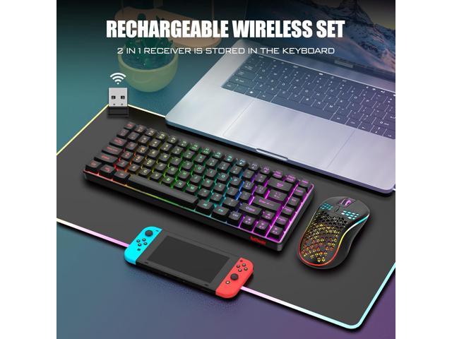 RedThunder K84 Wireless Keyboard and Mouse Combo, Rainbow Backlit Rechargeable Battery, 75% Layout TKL Ultra Compact Gaming Keyboard & Lightweight...