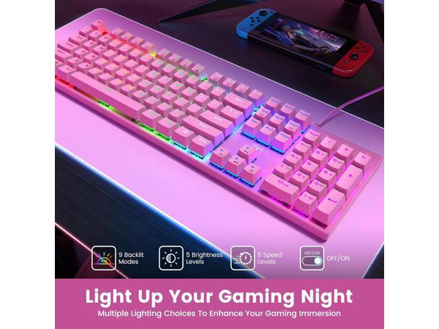 RisoPhy Mechanical Gaming Keyboard, RGB 104 Keys Ultra-Slim Backlit USB Wired Keyboard with Blue Switch, Durable ABS...