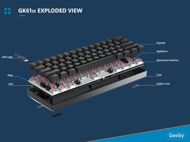 Geeky GK61 SE 60% Mechanical Gaming Keyboard 61 Keys Multi Color RGB LED Backlit for PC/Mac Gamer ANSI US American Layout (White, Mechanical...
