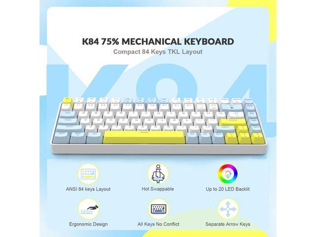 LexonElec RK-84 Portable Mechanical Gaming Keyboard,Rainbow LED Backlit Compact 84 Keys Mini Wired Office Keyboard with Red Switch for Windows...