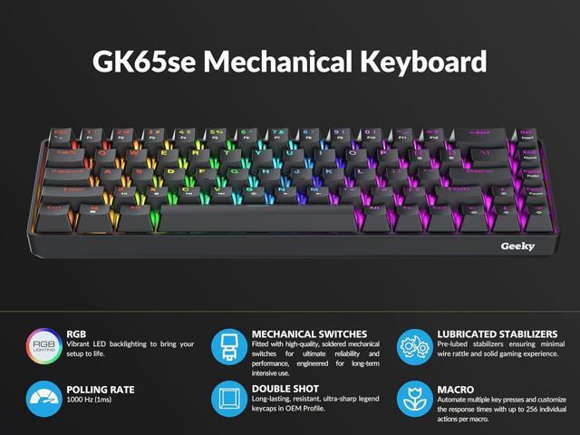 Geeky GK65 SE 65% Mechanical Gaming Keyboard 68 Keys Multi Color RGB LED Backlit for PC/Mac Gamer ANSI US American Layout (Black, Mechanical...