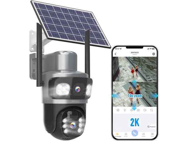SANSCO 2K 4MP Dual-Lens Solar Security Camera Wireless Outdoor, Battery Powered PTZ Camera for Home Security, Color Night Vision, 2-Way Audio, PIR...