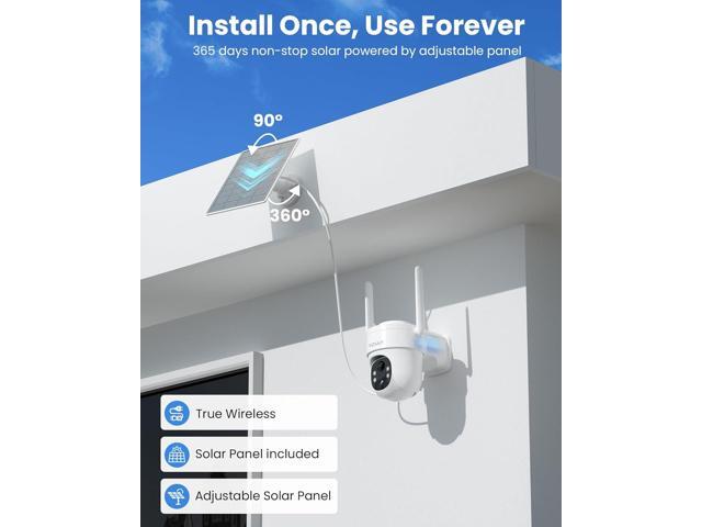 Solar Security Cameras Wireless Outdoor, 3MP Pan Tilt 360°WiFi Camera with Color Night Vision/PIR Sensor/2-Way Audio/Alexa/Google Assistant