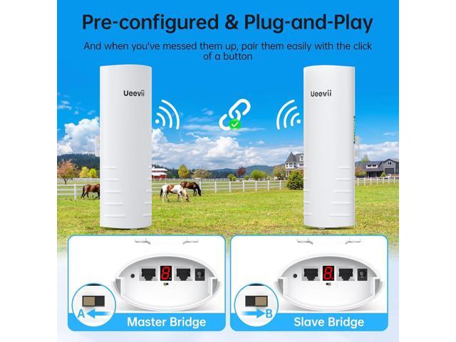 Wireless Bridge Outdoor with 2 Bracket: UeeVii CPE452 Point to Point 5.8G Long Range WiFi CPE - Work with Starlink - Extend Network to Shop Barn...