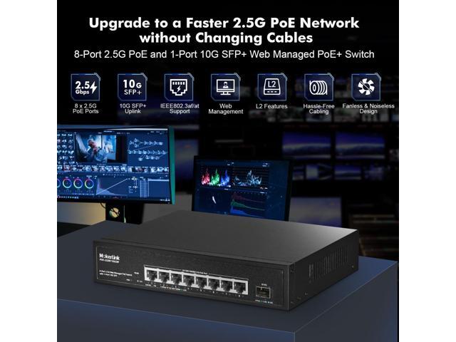 MokerLink 8 Port 2.5 Gigabit PoE Web Managed Switch with 10G SFP, 8 Port PoE IEEE802.3af/at, 120W, Managed Fanless Wall Mountable Network Switch