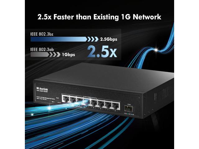 MokerLink 8 Port 2.5 Gigabit PoE Web Managed Switch with 10G SFP, 8 Port PoE IEEE802.3af/at, 120W, Managed Fanless Wall Mountable Network Switch