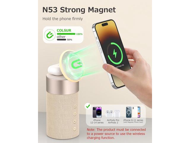 COLSUR Bluetooth Speaker, Magnetic Wireless Charger, Bluetooth Speakers with Night Light, 2 in 1 Wireless Charging Station for iPhone...