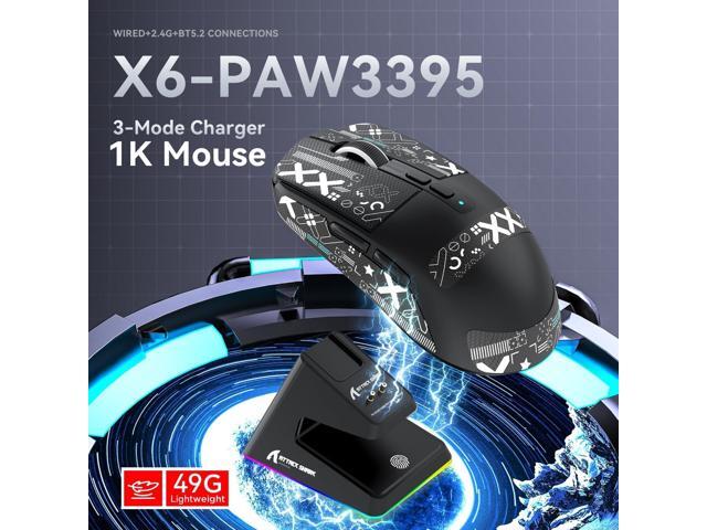 ATTACK SHARK X6 Lightweight Wireless Gaming Mouse with RGB Backlight Charging Base,Tri-Mode Wired/2.4GHz/BT5.2,26K DPI, PAW3395 Optical...