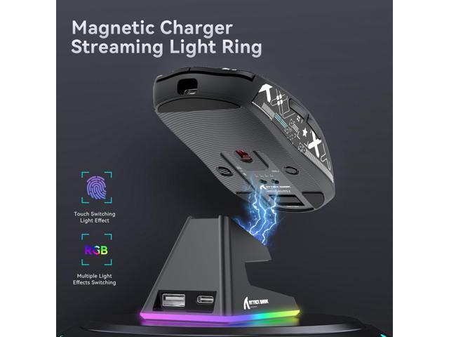 ATTACK SHARK X6 Lightweight Wireless Gaming Mouse with RGB Backlight Charging Base,Tri-Mode Wired/2.4GHz/BT5.2,26K DPI, PAW3395 Optical...