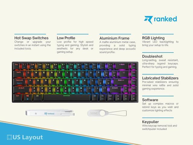 Ranked G65 Guardian 65% Full Aluminum Frame Ultra Slim Hot Swappable Mechanical Gaming Keyboard 68 Keys Multi Color RGB LED Backlit for...