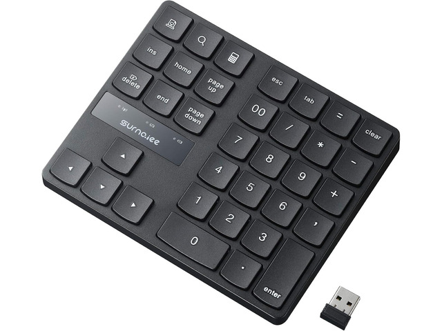 SurnQiee Wireless Numeric Keypad, 2.4G Rechargeable Number Pad 35-Keys for Efficient Data Input