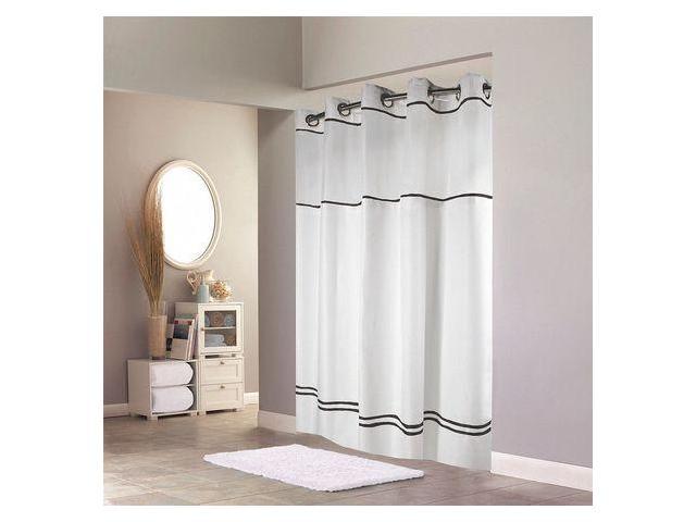 Photos - Other sanitary accessories HOOKLESS HBH40MYS0110SL74 Shower Curtain, Plastic, Black, White, 71 in W,
